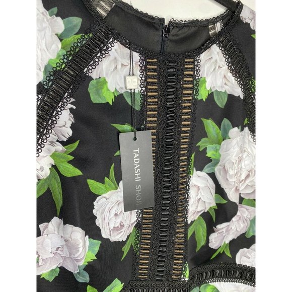 Tadashi Shoji Dress Size 12 Floral Short Sleeve NEW $368 Indigo Floral Neoprene - Picture 6 of 8